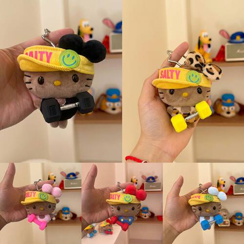 黑皮豆豆hellokitty毛绒玩偶健身房哑铃举铁撸铁运动风包挂件可爱