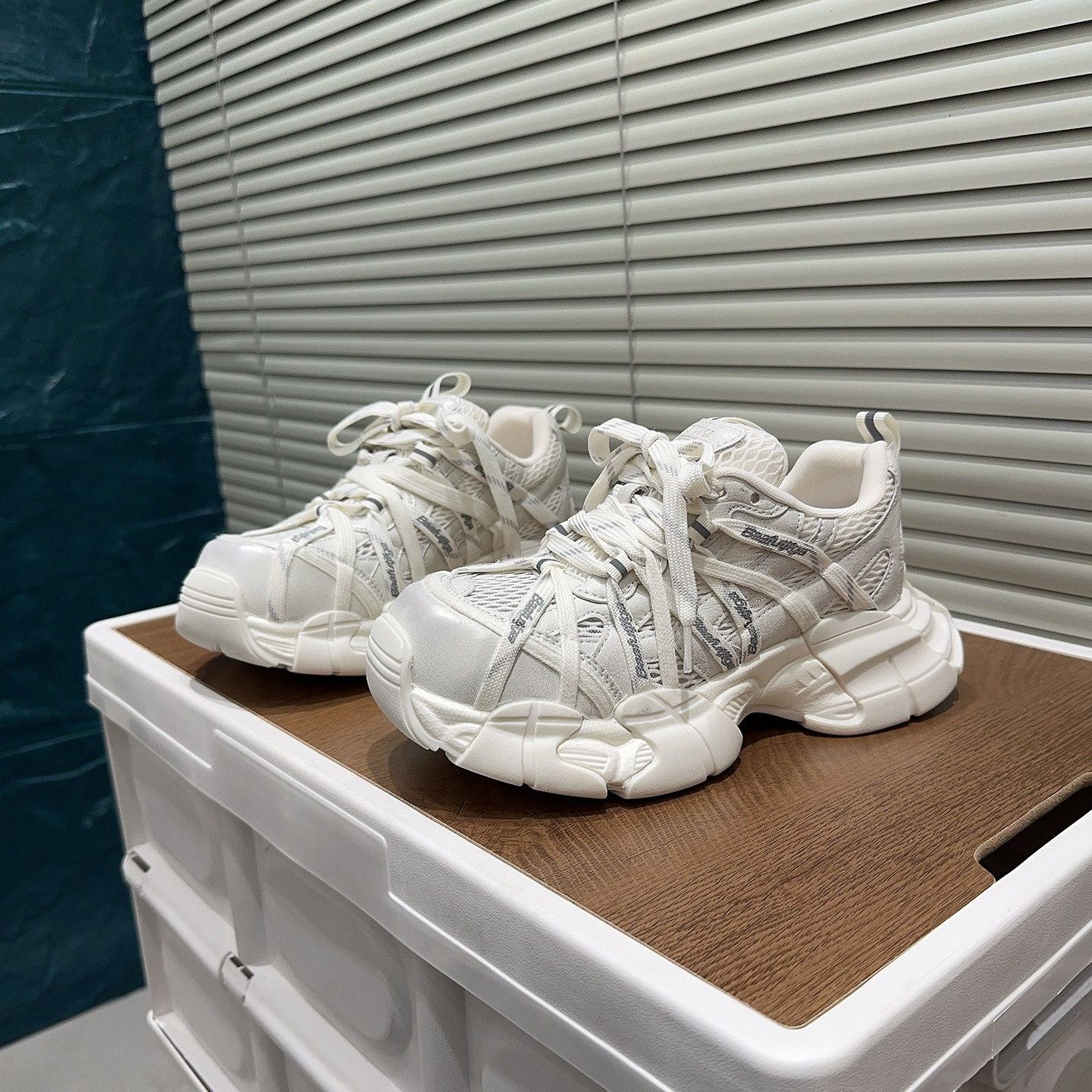 韩版绑带老爹鞋女2026春季厚底透气网面休闲运动鞋小个子百搭单鞋