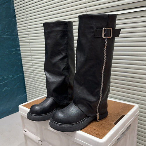 2025秋新款粗跟厚底骑士靴女西部显瘦辣妹库管靴百搭高筒不过膝女