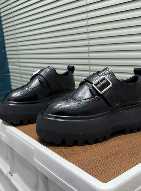 英伦风真皮厚底乐福鞋女2026春季黑色搭扣松糕底增高百搭小皮鞋潮
