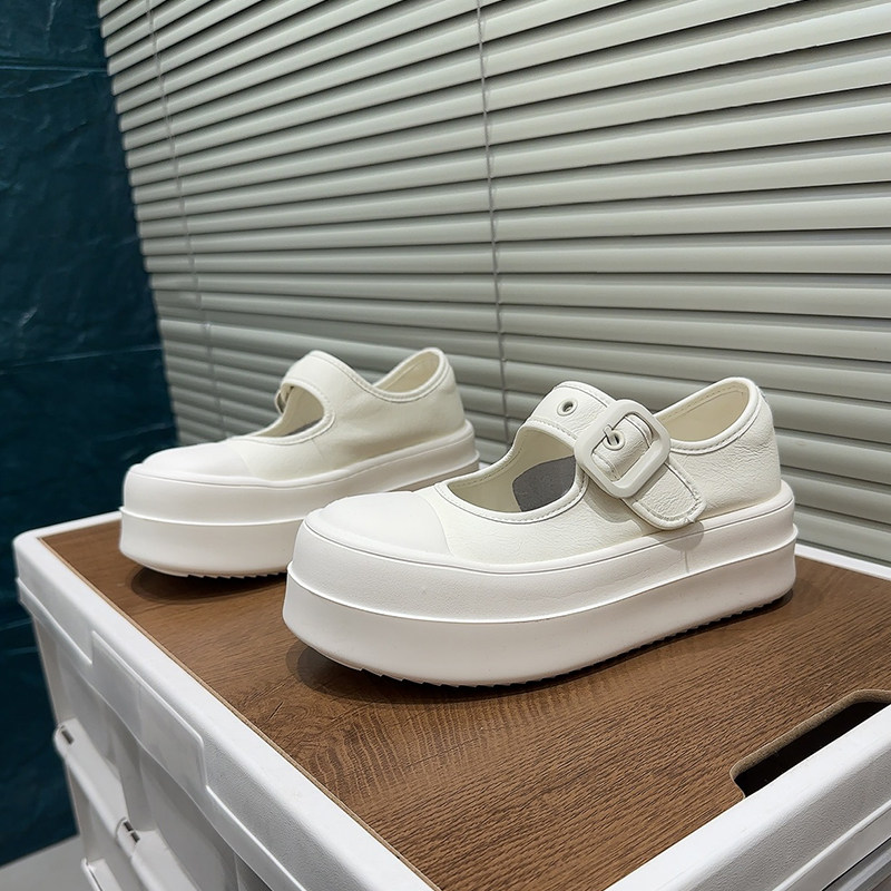韩版白色厚底玛丽珍鞋女2026春季魔术贴松糕鞋增高百搭休闲单鞋潮