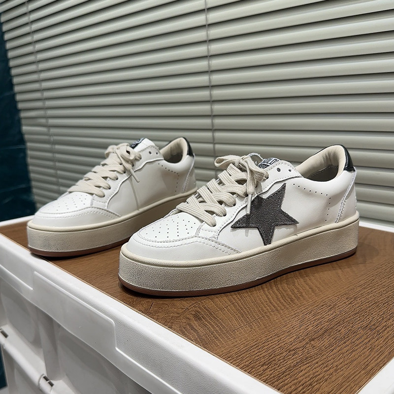 韩版休闲风星星厚底板鞋女内增高做旧真皮小白鞋春夏百搭运动鞋潮,女鞋,时尚休闲鞋,淘宝优惠券,粉丝福利购,淘宝优惠卷