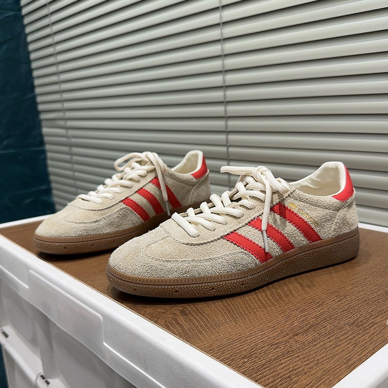 韩版拼色德训鞋女2026春季真皮系带平底休闲鞋百搭舒适德训女鞋潮