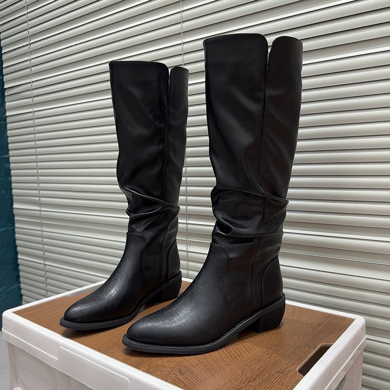 欧货粗跟V口骑士不过膝女靴秋冬大筒围高筒长靴堆堆靴尖头时尚靴,女鞋,骑士靴,淘宝优惠券,粉丝福利购,淘宝优惠卷