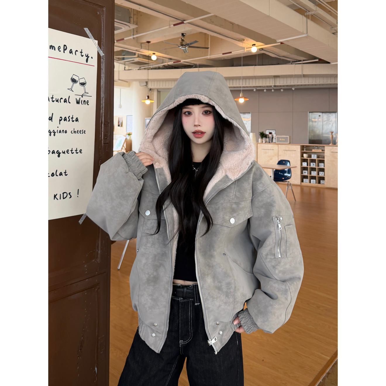 实拍美式复古座山雕连帽pu皮衣棉服冬季保暖加绒设计感夹克外套潮,女装/女士精品,棉衣/棉服,淘宝优惠券,粉丝福利购,淘宝优惠卷