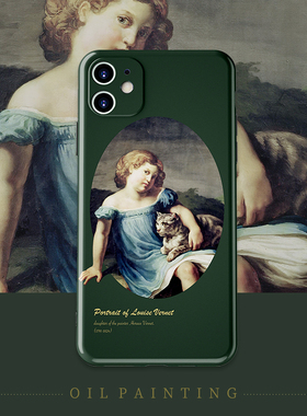 墨绿色油画适用iPhoneXr苹果11手机壳x文艺8plus/7恶搞猫XsMax套