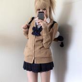 秋冬学院风JK校供针织茶色开衫 外套女宽松纯色百搭上衣毛衣设计感