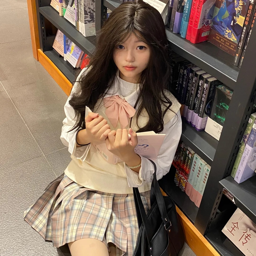 奶味樱桃jk制服格裙高腰百褶裙女