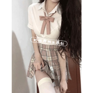 格裙百褶裙制服套装 樱奈春时jk短袖 原创正版 收腰衬衫 上衣女生夏季