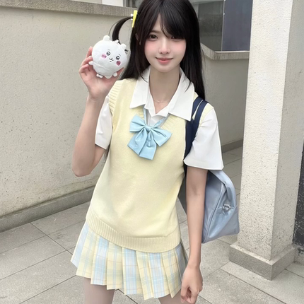 jk柚月格裙半身裙制服套装女夏季学院风日系甜美可爱校供感三件套