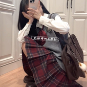 日系jk制服背心毛衣套装 针织高腰百褶短裙子 女学生校供感长袖 衬衫