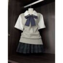 日系JK制服原创背心马甲针织衫上衣夏季百搭格裙百褶裙套装衬衣女