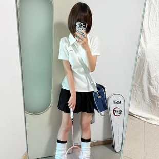 jk小岛收腰polo衫 短袖 日系原创校供感衬衣女夏季 t恤刺绣上衣套装