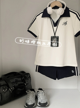 绀白体操服套装女2026新款夏季新款拼色短袖polo衫卫裤学院风制服