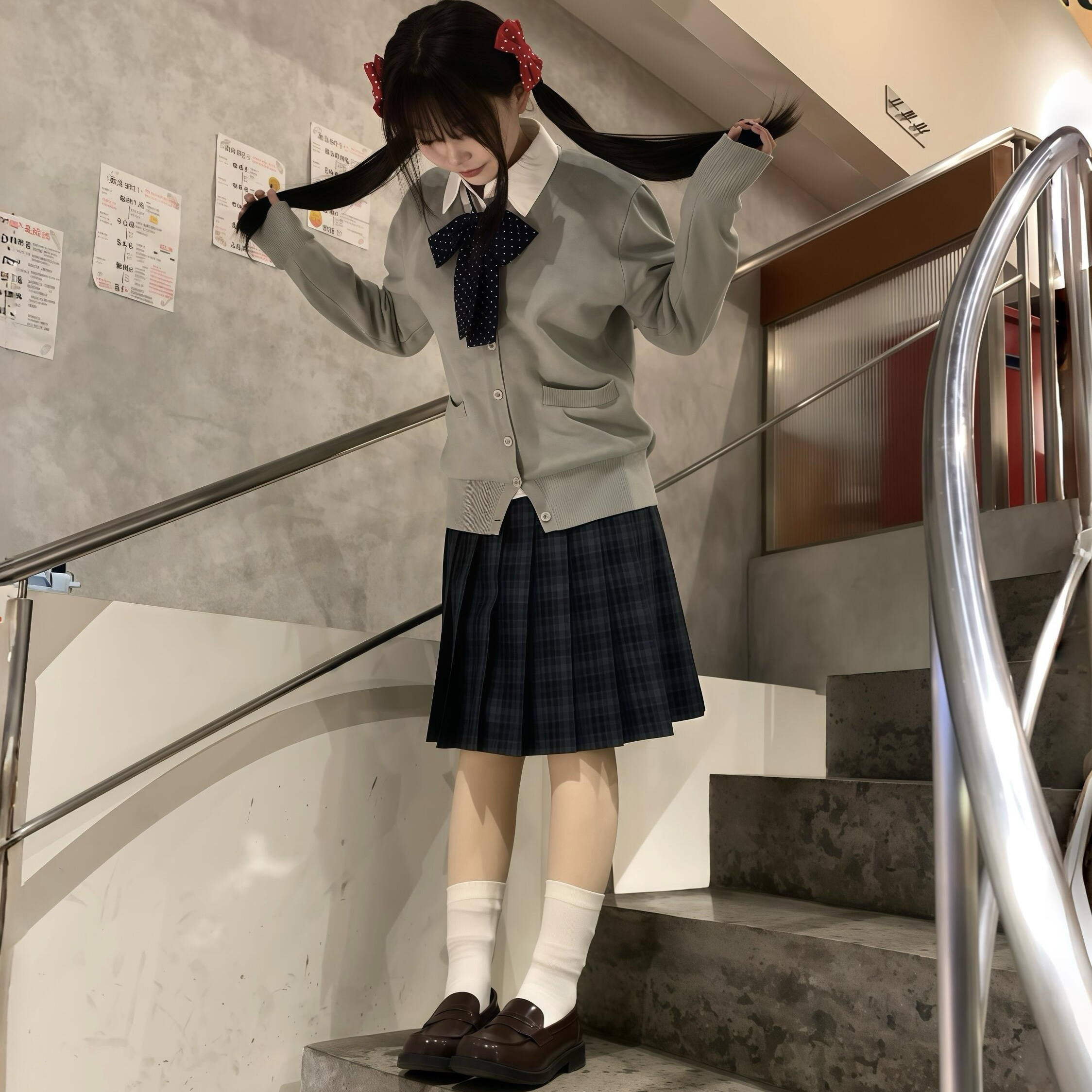 jk正版海苔中长款格纹半身裙百褶