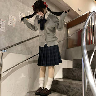 jk正版海苔中长款格纹半身裙百褶裙子女校供感针织衫开衫上衣套装