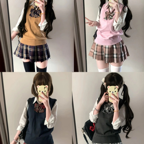 保暖针织背心马甲正版百褶裙衬衫