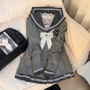 学院风JK制服女春秋新款叠穿针织开衫V领毛衣校供感秋冬外搭外套