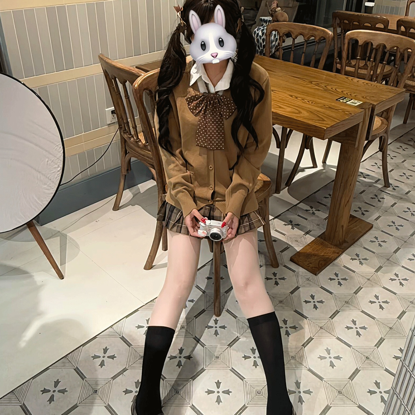 原创jk制服茶色针织开衫V领毛衣