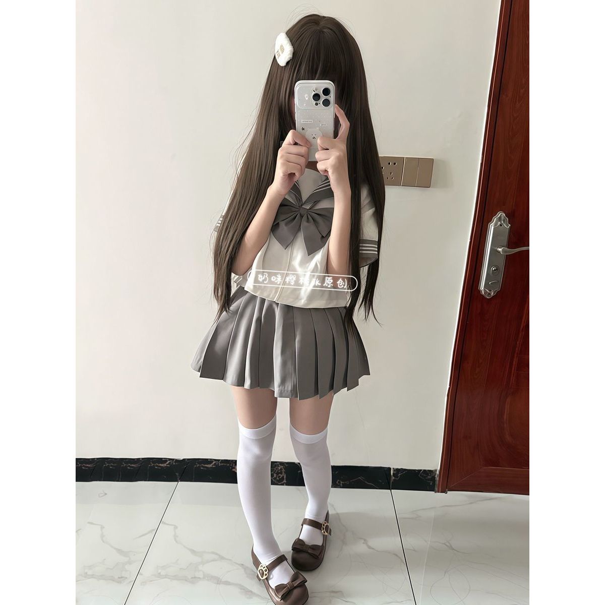 日系三本JK制服基础灰色原创水手服学院短袖衬衫校供可爱短裙套装