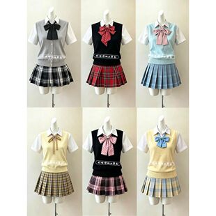 日系JK制服套装女正版原创jk格裙百褶裙短裙校供背心马甲上衣四件