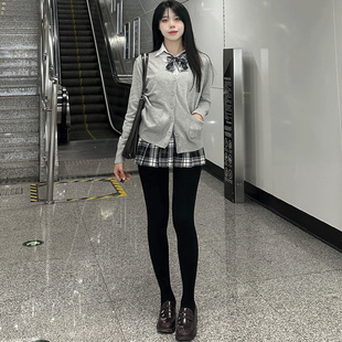 日系学院风jk制服黑板报格裙套装女秋冬款针织衫收腰长袖衬衫上衣