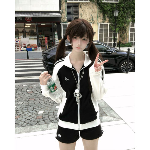 拼色波点体操服外套立领上衣韩系