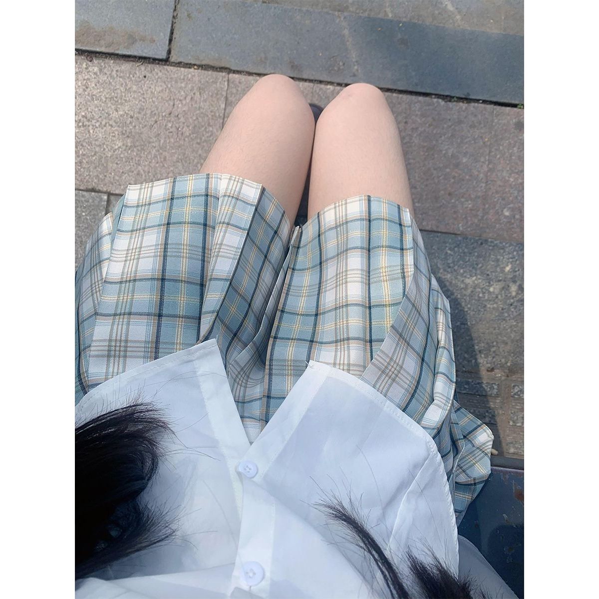 茉莉花/正版jk金线格裙高腰半身