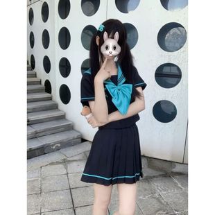 原创JK制服水手服短袖 夏季 日系校供感青本绘学院风学生百褶裙套装