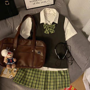 校供感马甲背心学院风日系套装 小青梅JK制服格裙百褶短裙子女夏季
