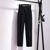 子女春装 休闲垂感西装 新款 九分小脚哈伦裤 宽松显瘦高腰花苞裤 裤