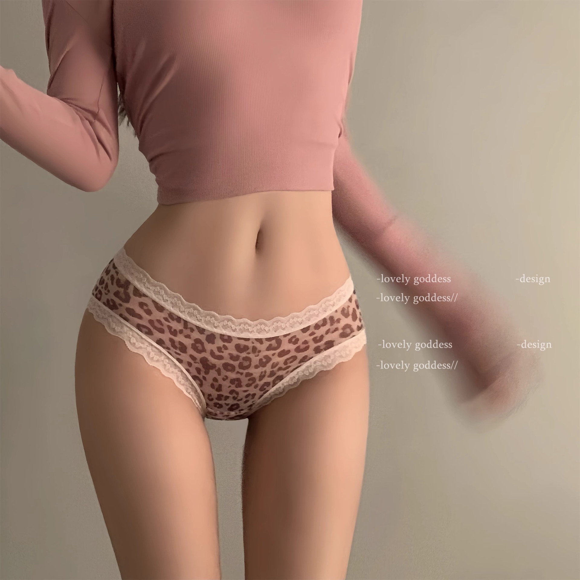 性感豹纹蕾丝内裤女低腰透气镂空花朵三角裤