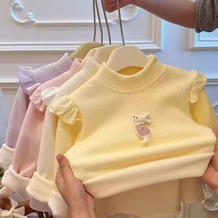 儿童秋冬新款半高领打底衣女童加绒加厚上衣长袖女宝宝卡通洋气装