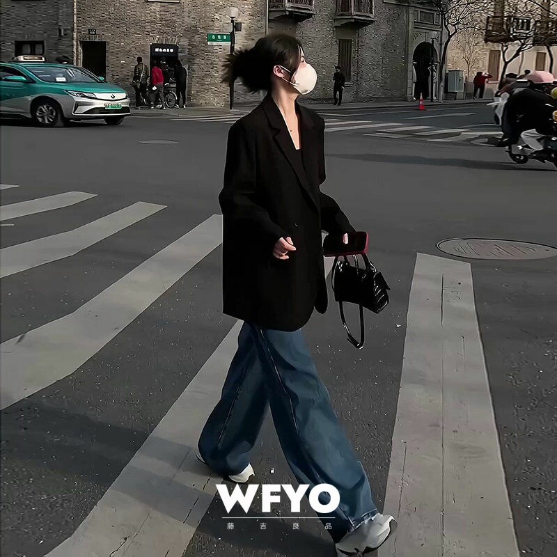 WFYO/黑色小西装外套女2026春秋新款两件套高级感休闲西服套装潮