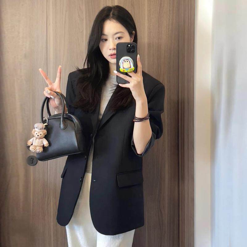 WFYO/黑色西装外套女2025春秋新款韩版气质高级感宽松小个子西服