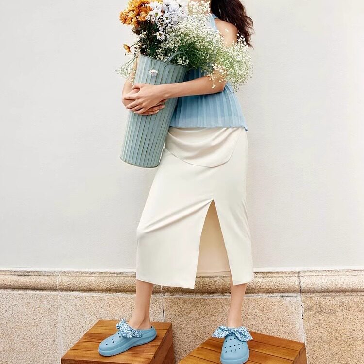 Skechers斯凯奇女鞋夏季蝴蝶结fafa洞洞鞋碎花泡泡鞋凉拖鞋111494