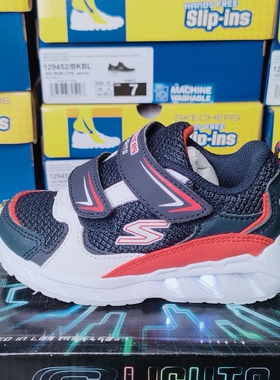 Skechers斯凯奇男童魔术贴闪灯鞋时尚百搭运动休闲鞋90751N