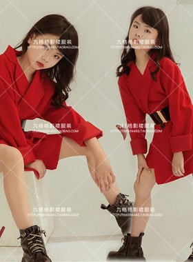 女童红色西装礼服裙儿童演出服