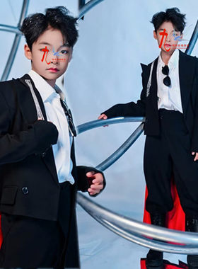 T台走秀张凌赫同款儿童西装风衣舞台比赛演出服男童表演大赛礼服