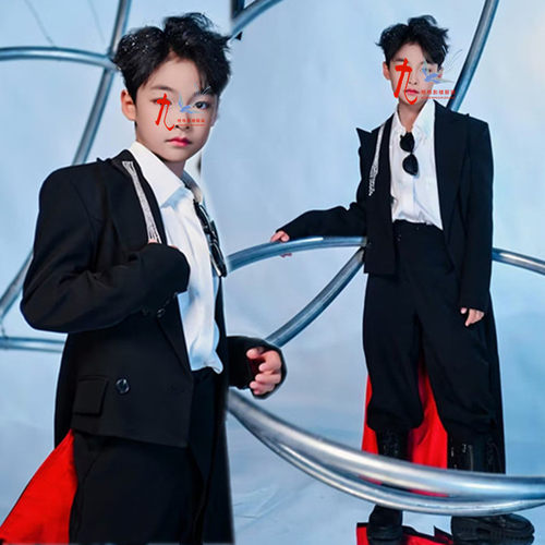 T台走秀张凌赫同款儿童西装风衣舞台比赛演出服男童表演大赛礼服