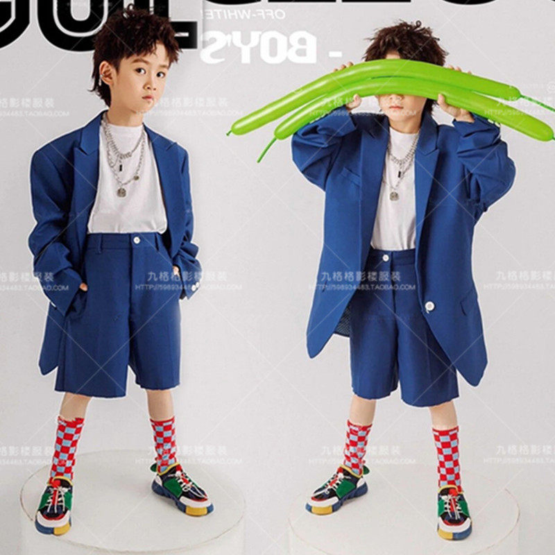 小童个性潮童男马卡龙演出服模特走秀服装糖果色表演儿童摄影服装