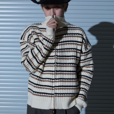 版型超好的廓形条纹开衫毛衣