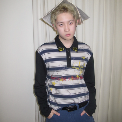 复古千禧风插袖条纹polo超出片