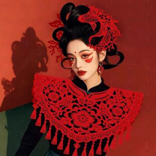 云肩剪纸儿童图案植绒布云肩走秀剪纸图案战国披肩衣服汉服妆造型