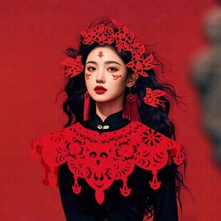 云肩剪纸儿童图案植绒布云肩走秀剪纸图案战国披肩衣服汉服妆造型