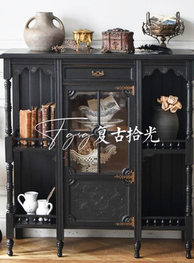 复古拾光法式复古实木餐边柜黑色雕花储物柜客厅靠墙装饰柜收纳柜