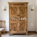独立式 复古拾光 原木色雕花双门储物柜 复古风实木衣柜 衣橱 法式