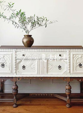 复古拾光法式复古实木雕花玄关柜美式复古储物柜白色靠墙装饰柜