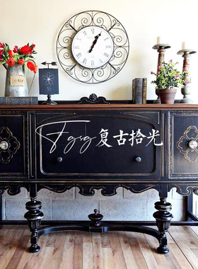 复古拾光法式复古实木雕花玄关柜入户门厅储物柜装饰柜蓝色收纳柜