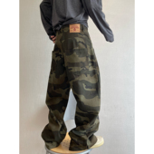 男长裤 dannyandzee春季 直筒裤 裤 复古重水洗做旧喷色帆布迷彩工装